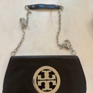 Tory Burch Amanda Chrome Logo Clutch/Crossbody Black